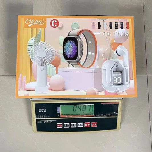 Coffret Connecté D96 Plus 3-en-1 – Montre Connectée, Écouteurs Bluetooth et Mini Ventilateur USB